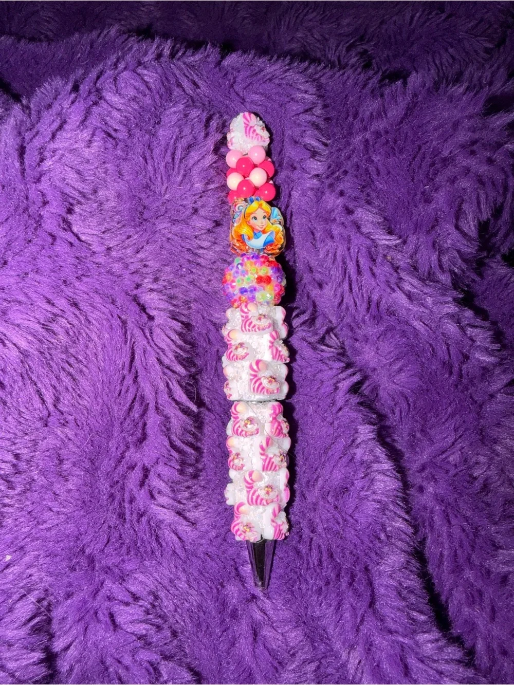 Down the Rabbit Hole Alice & Cheshire Cat Beaded Pen | Whimsical Wonderland